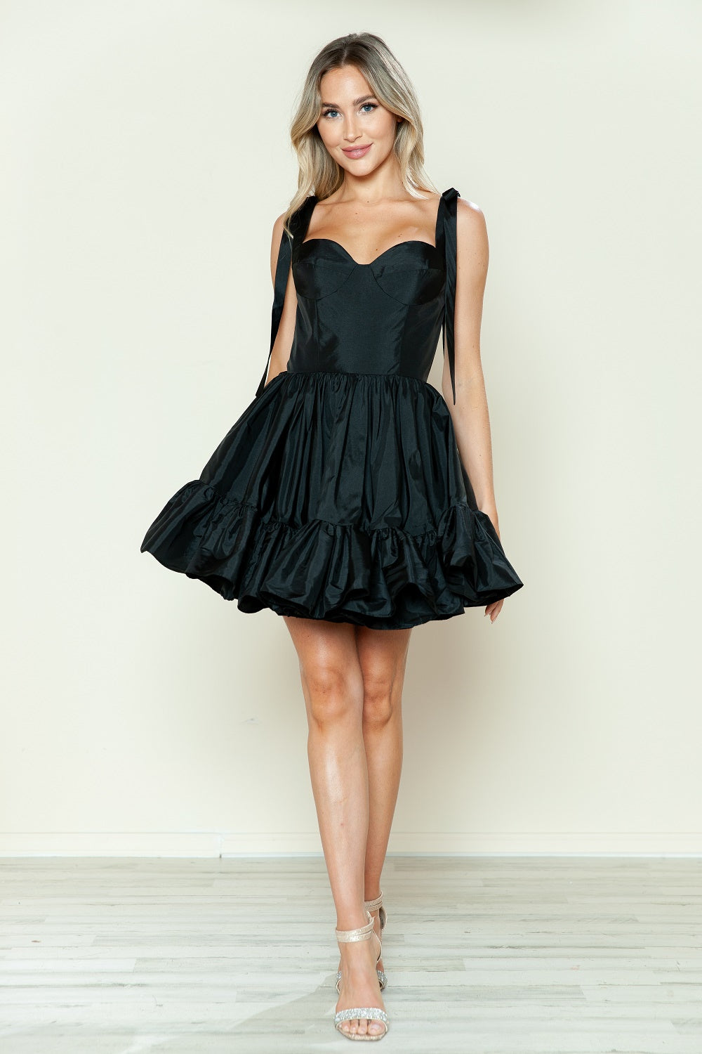 Taffeta Short Bow A-line Dress by Poly USA 9668 ABC Fashion Taffeta Short Bow A-line Dress by Poly USA 9668 ABC Fashion