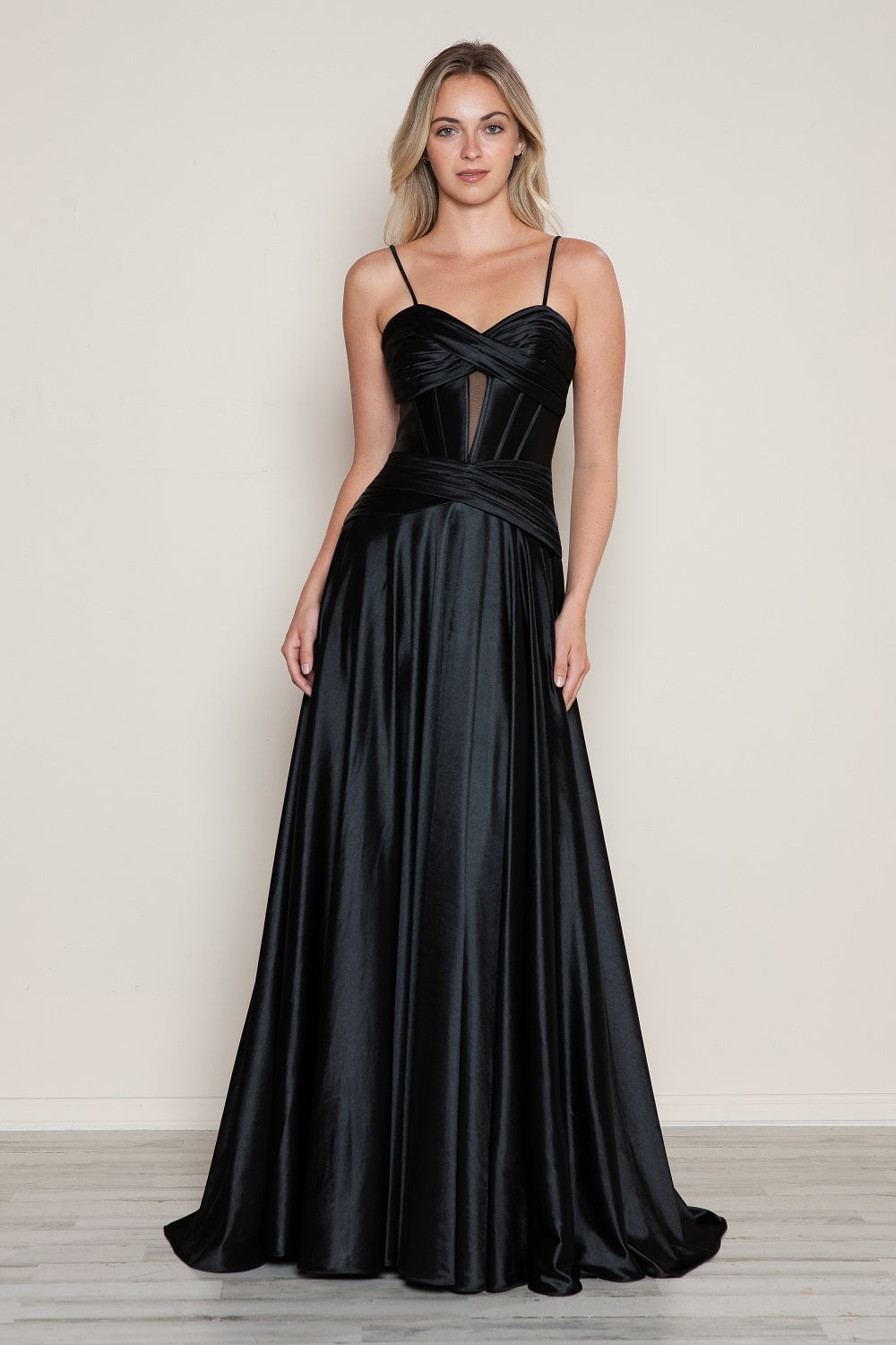 Poly USA 9700 Satin Sleeveless Corset A-Line Gown | FormalDressShops Black / 2XL Poly USA 9700 Satin Sleeveless Corset A-Line Gown | FormalDressShops Black / 2XL