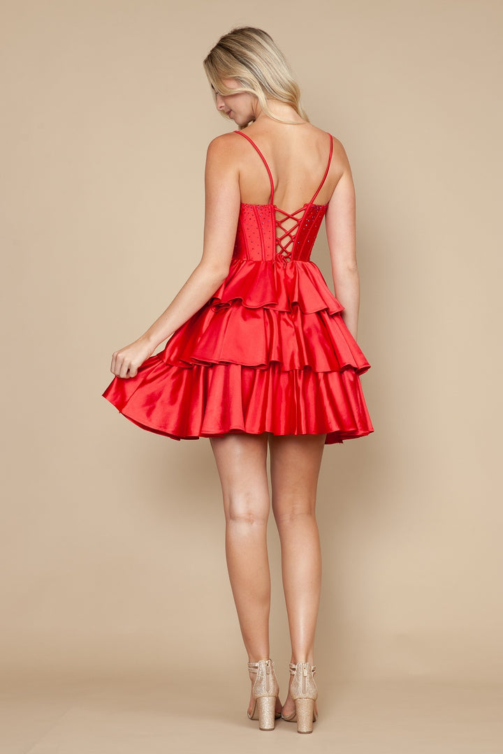 Beaded Short Sleeveless Tiered Dress by Poly USA 9896