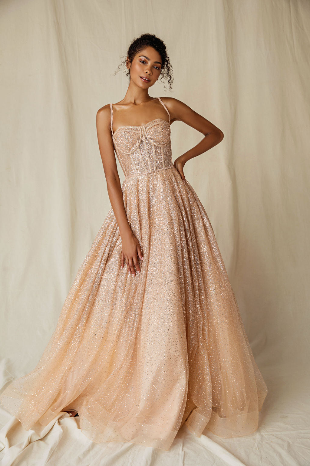sheer rose gold dress Sheer Sequin Slitted Maxi Dress Light Pink / XL main image 1
