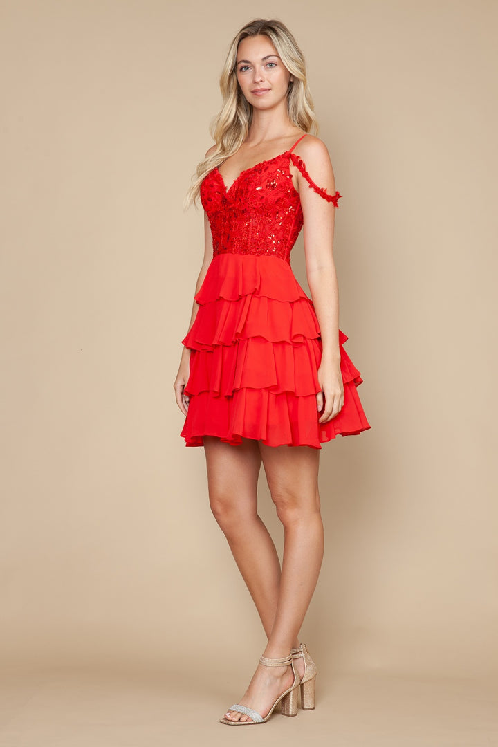 Short Cold Shoulder Tiered Dress by Poly USA 9920