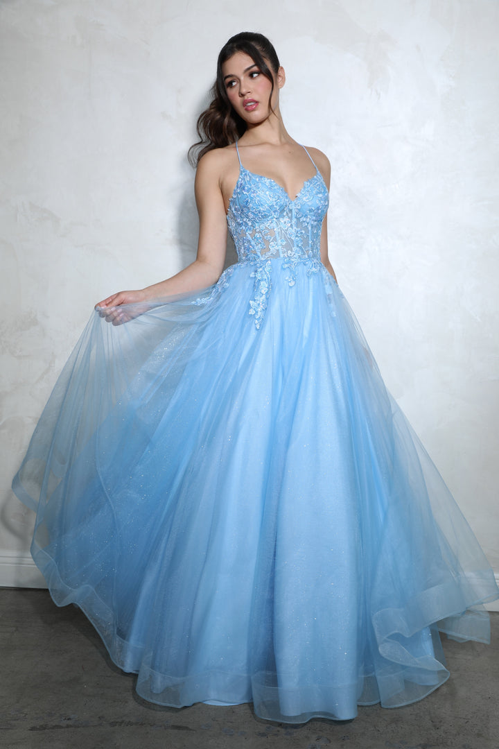 Applique Sleeveless A-line Gown by Eureka 9960