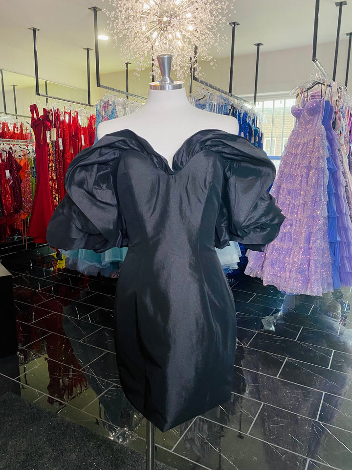 Satin Short Off Shoulder Dress by Jovani 40378