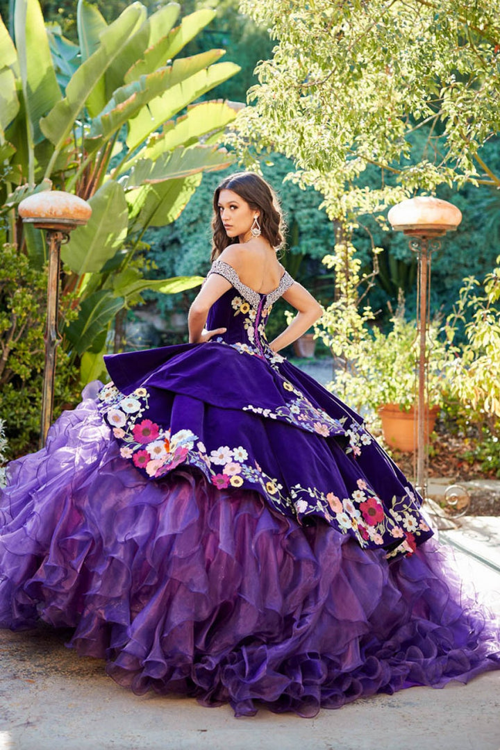 Charro Off Shoulder Ruffled Ball Gown by Petite Adele PQ1050