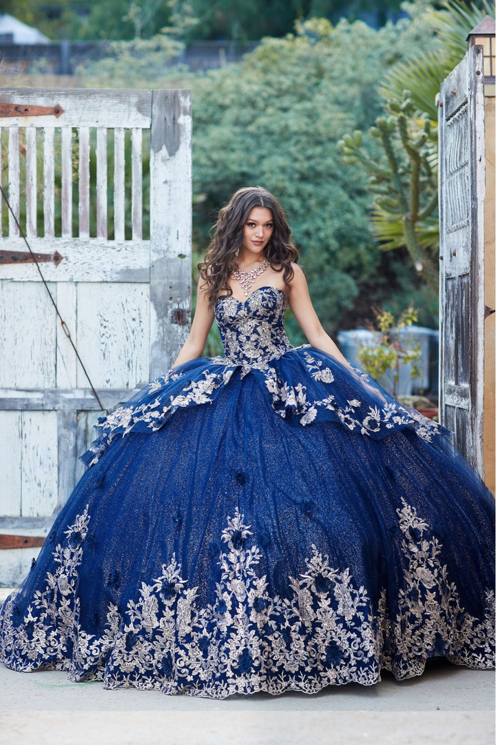Embroidered Strapless Layered Ball Gown by Petite Adele PQ1051