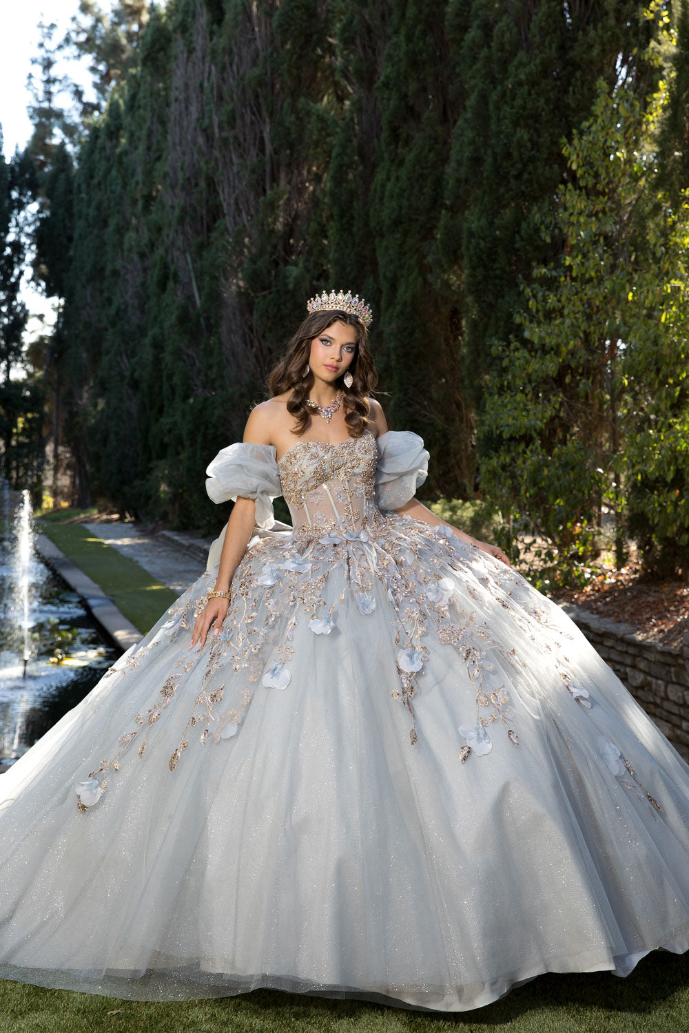 princess corset dress Strapless Corset Ball Gown by Petite Adele PQ1078 XL / Grey/Gold