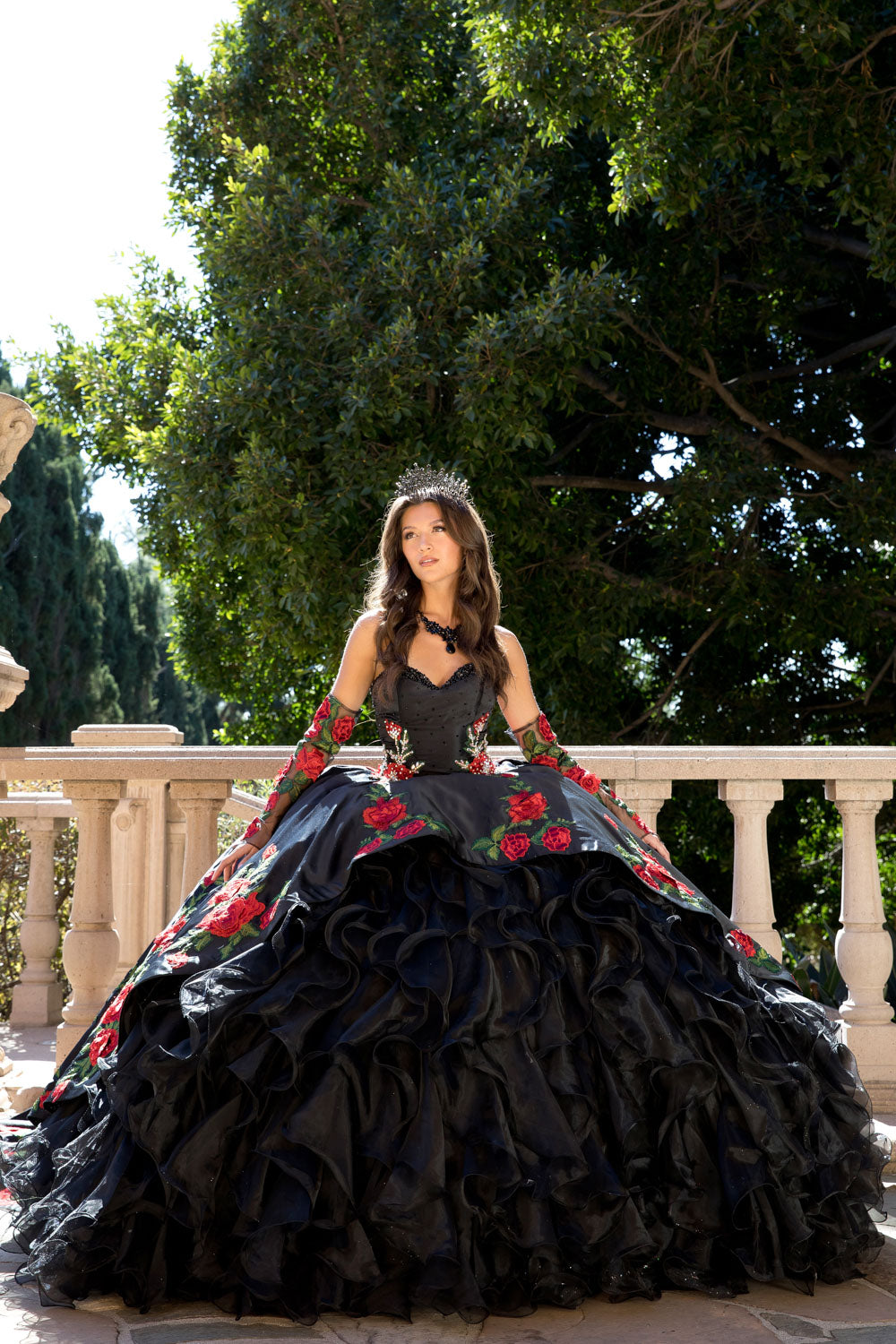 Rose Charro Ball Gown by Petite Adele PQ1083 L / Black Rose Charro Ball Gown by Petite Adele PQ1083 L / Black