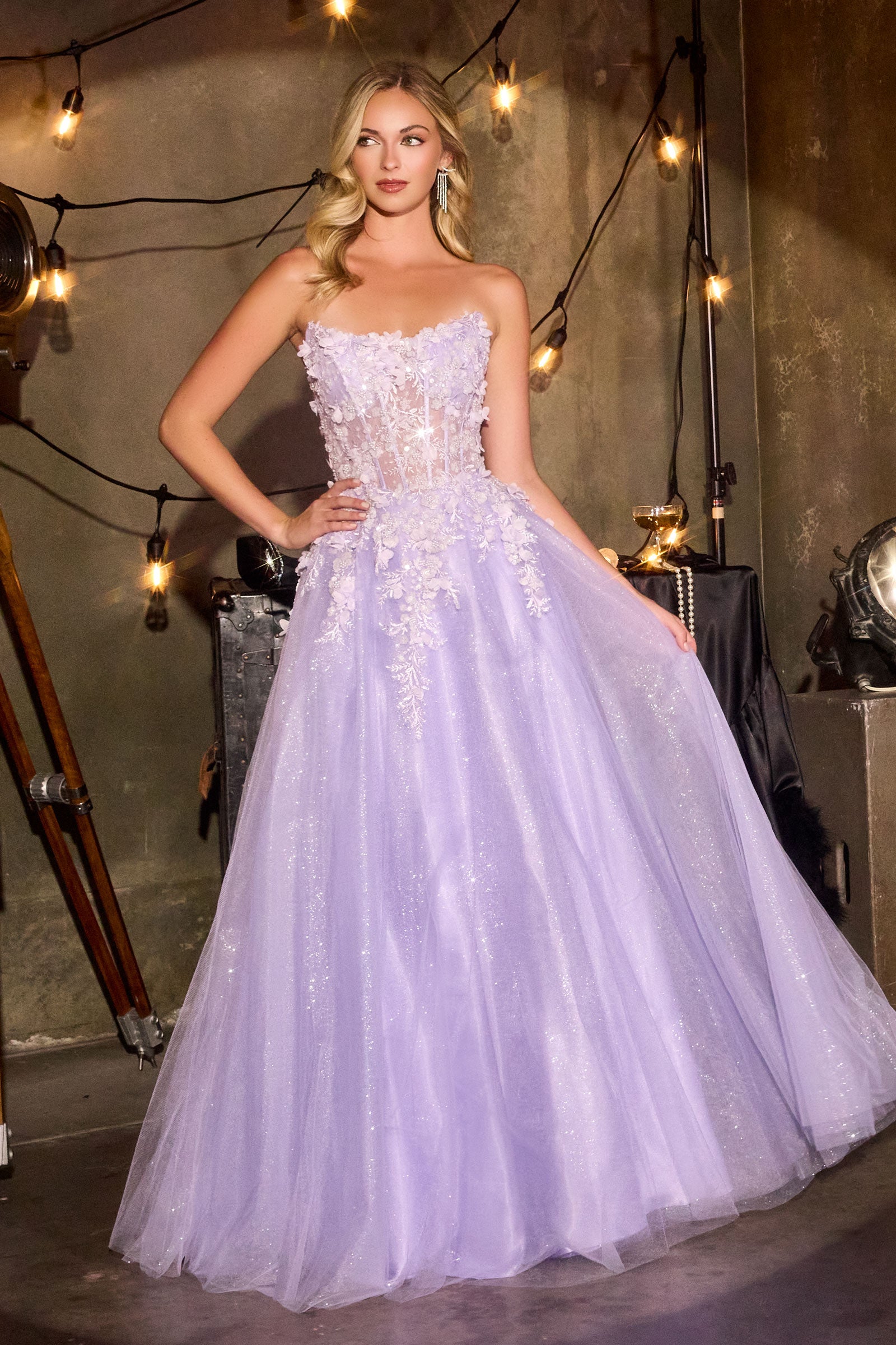3D Floral Strapless A-line Gown by Ladivine C174 – ABC Fashion
