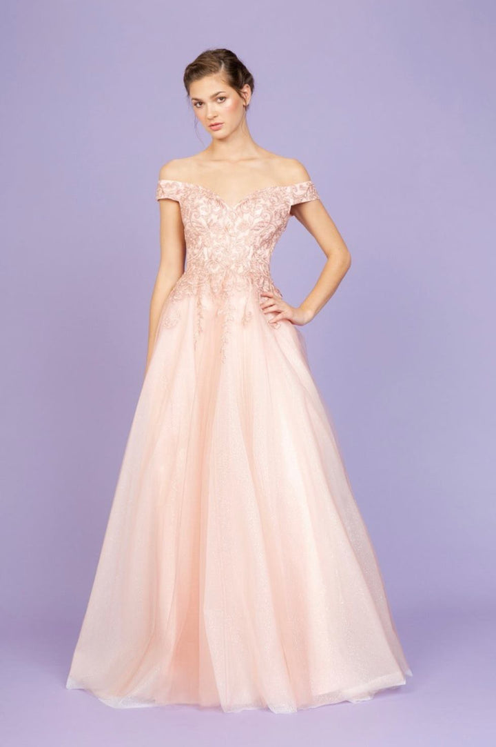 Applique Off Shoulder A-line Gown by Eureka 9191