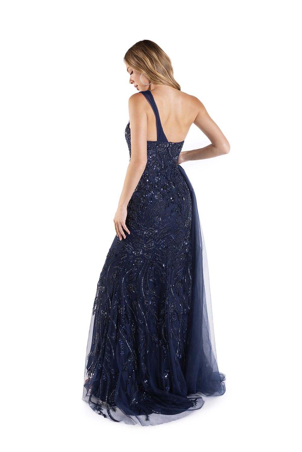 Beaded One Shoulder Slit Gown by Lucci Lu C8041