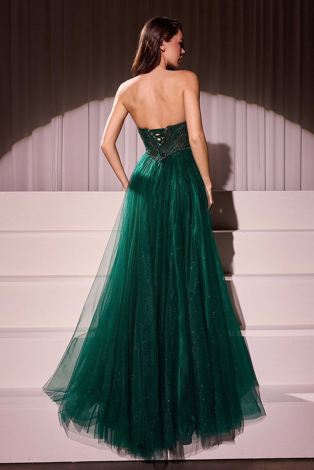 Beaded Strapless Tulle Ball Gown by Ladivine CC415