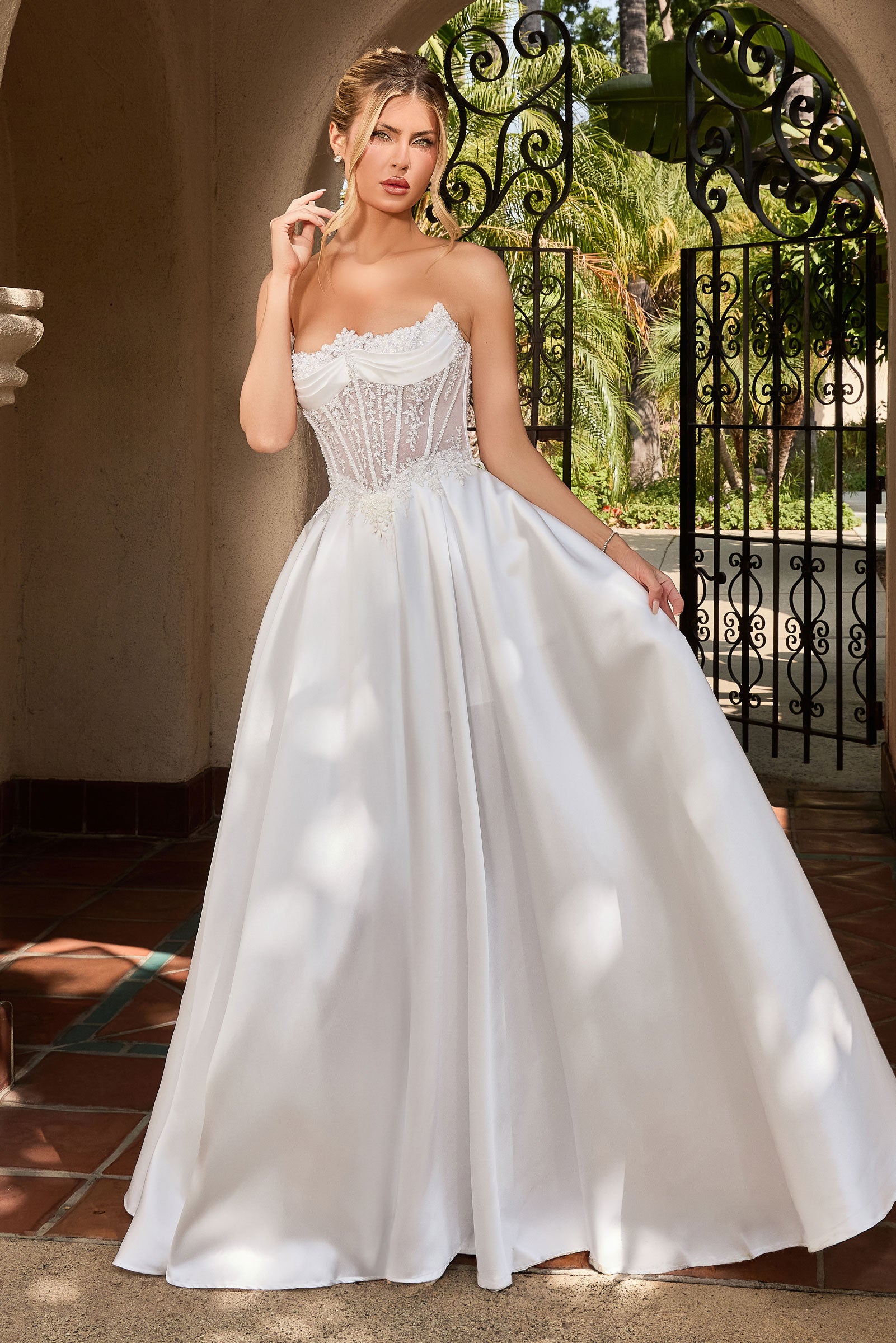 White Strapless Mikado Gown by Ladivine CC511W – ABC Fashion