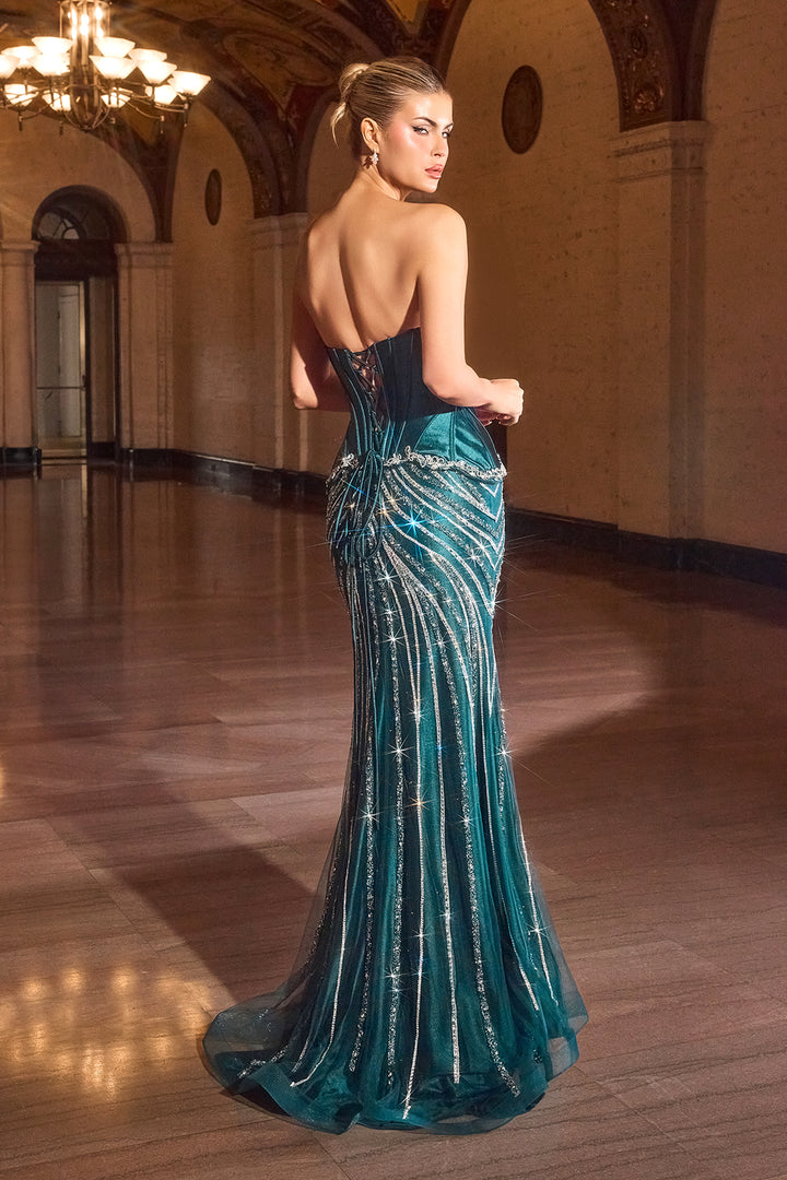 Beaded Strapless Mermaid Dress by Ladivine CD697