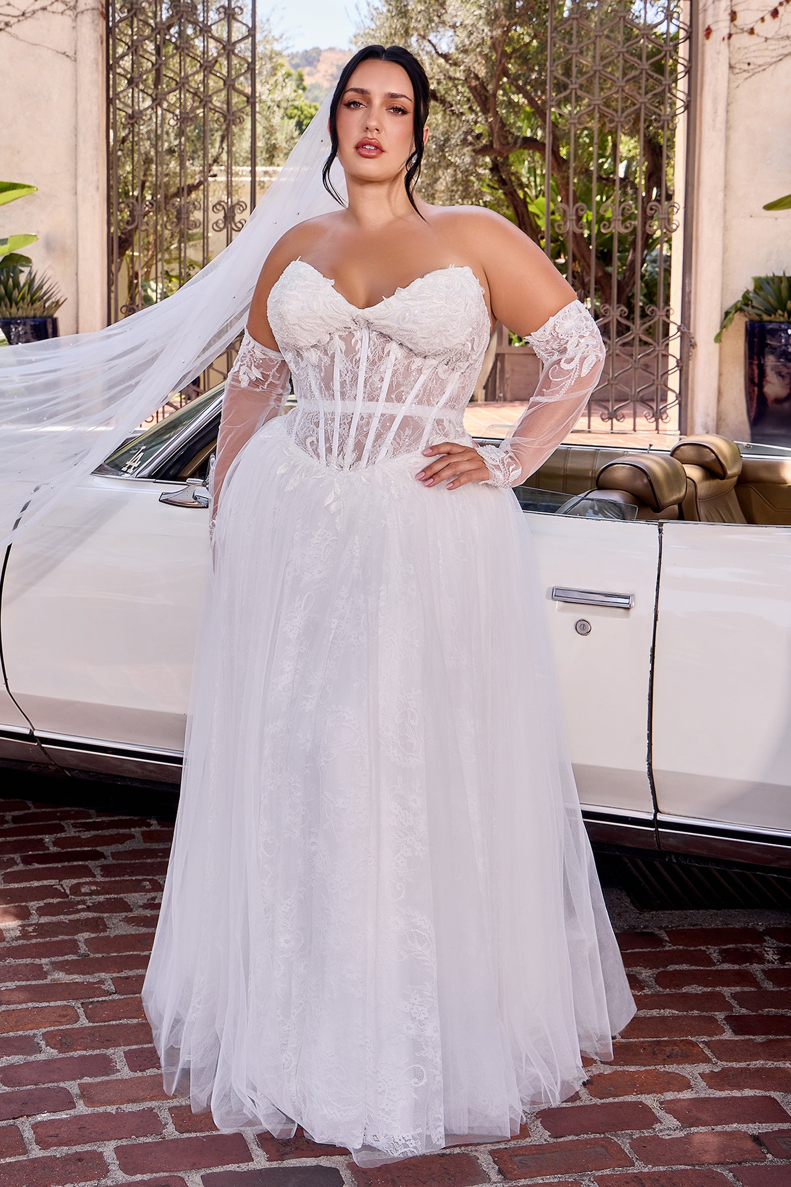 White Strapless Glove Gown by Ladivine CD717W