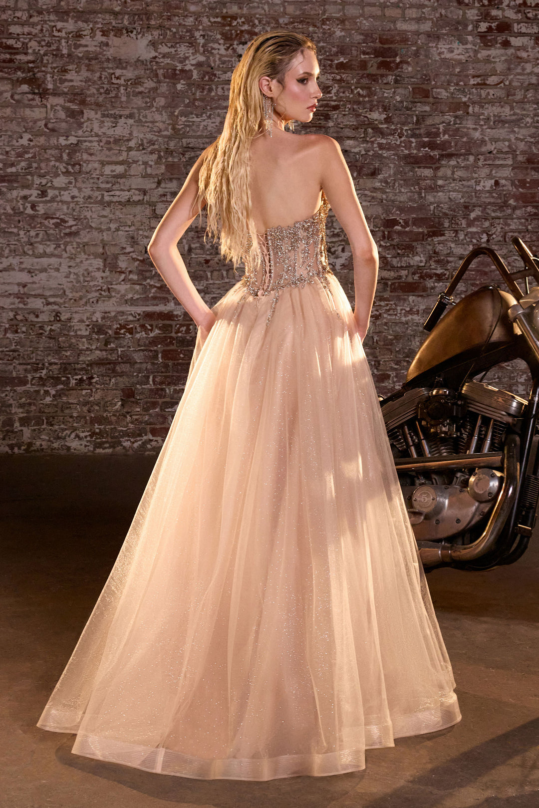 Beaded Strapless A-line Gown by Ladivine CD721