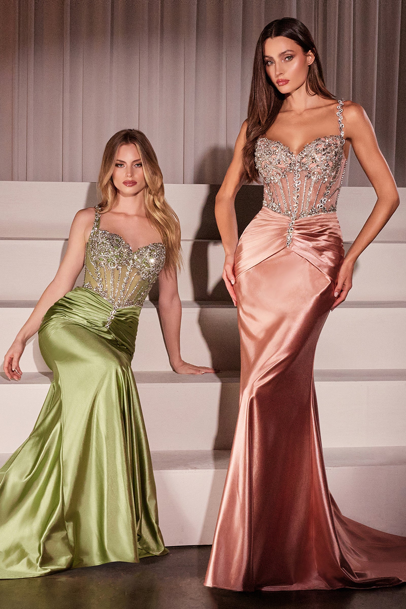 Beaded Satin Sleeveless Gown by Ladivine CD757 – ABC Fashion