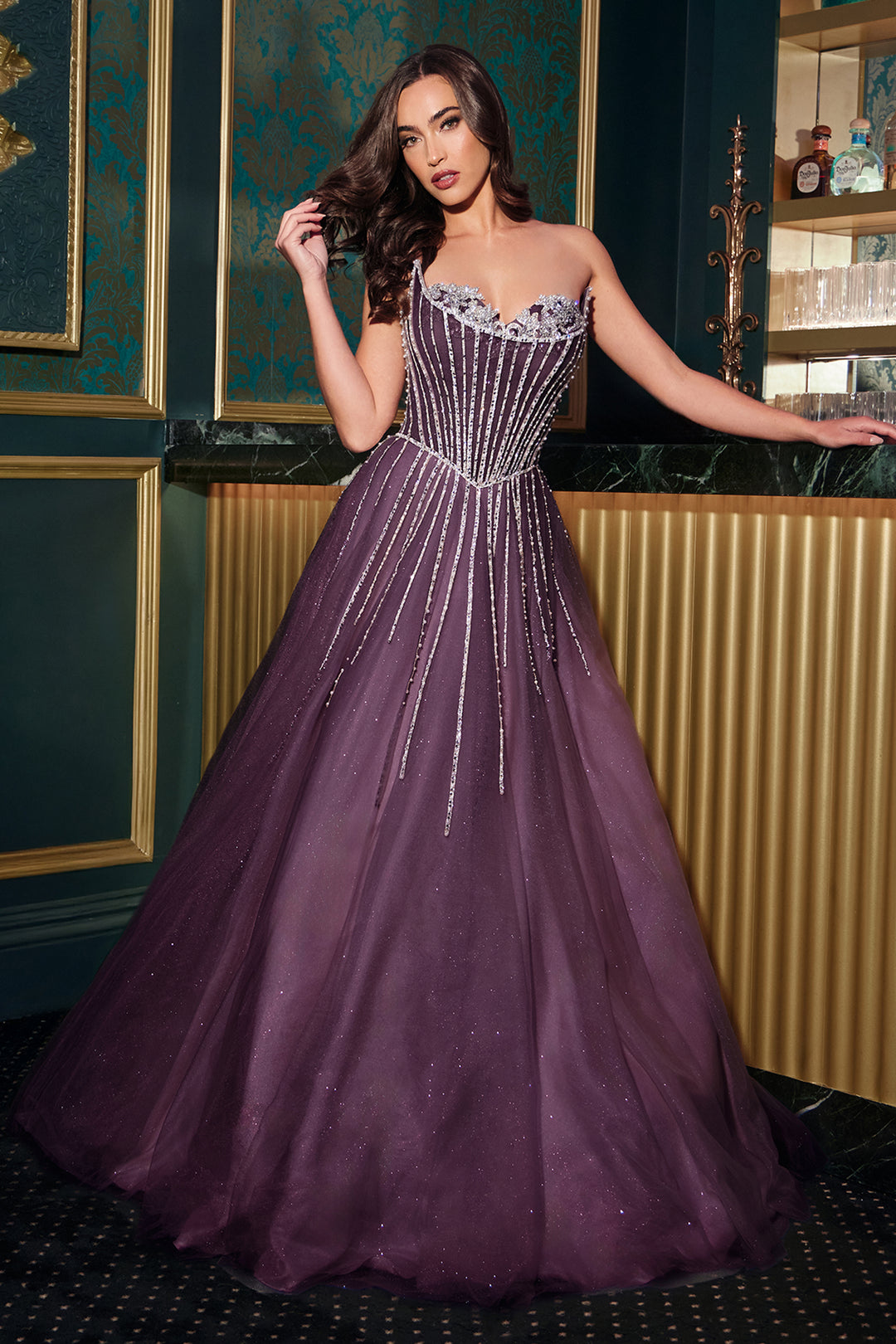 Beaded Strapless A-line Gown by Ladivine CDS541