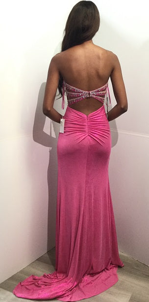 Beaded Fitted Strapless Slit Gown by Jovani D6031