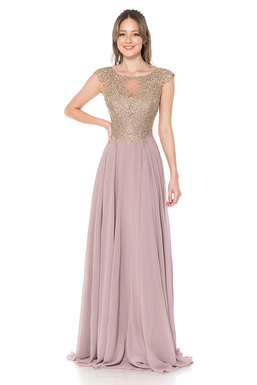 Chiffon Cap Sleeve A-line Gown by Lenovia 8123