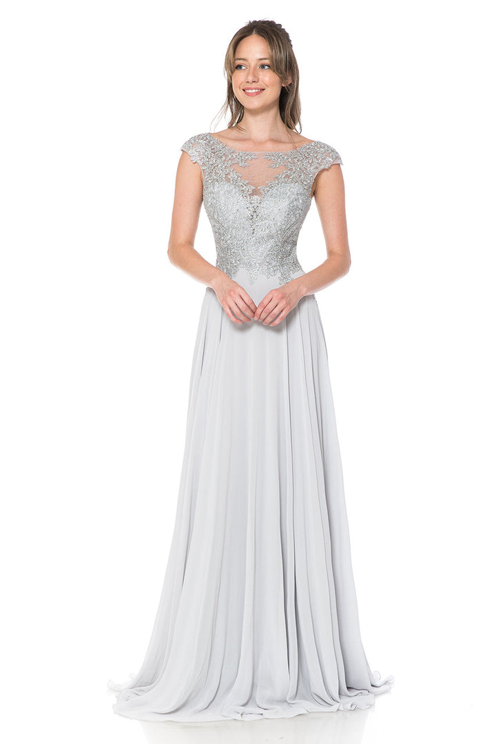 Chiffon Cap Sleeve A-line Gown by Lenovia 8123