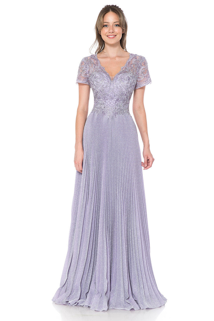 Embroidered Short Sleeve A-line Gown by Lenovia 8139