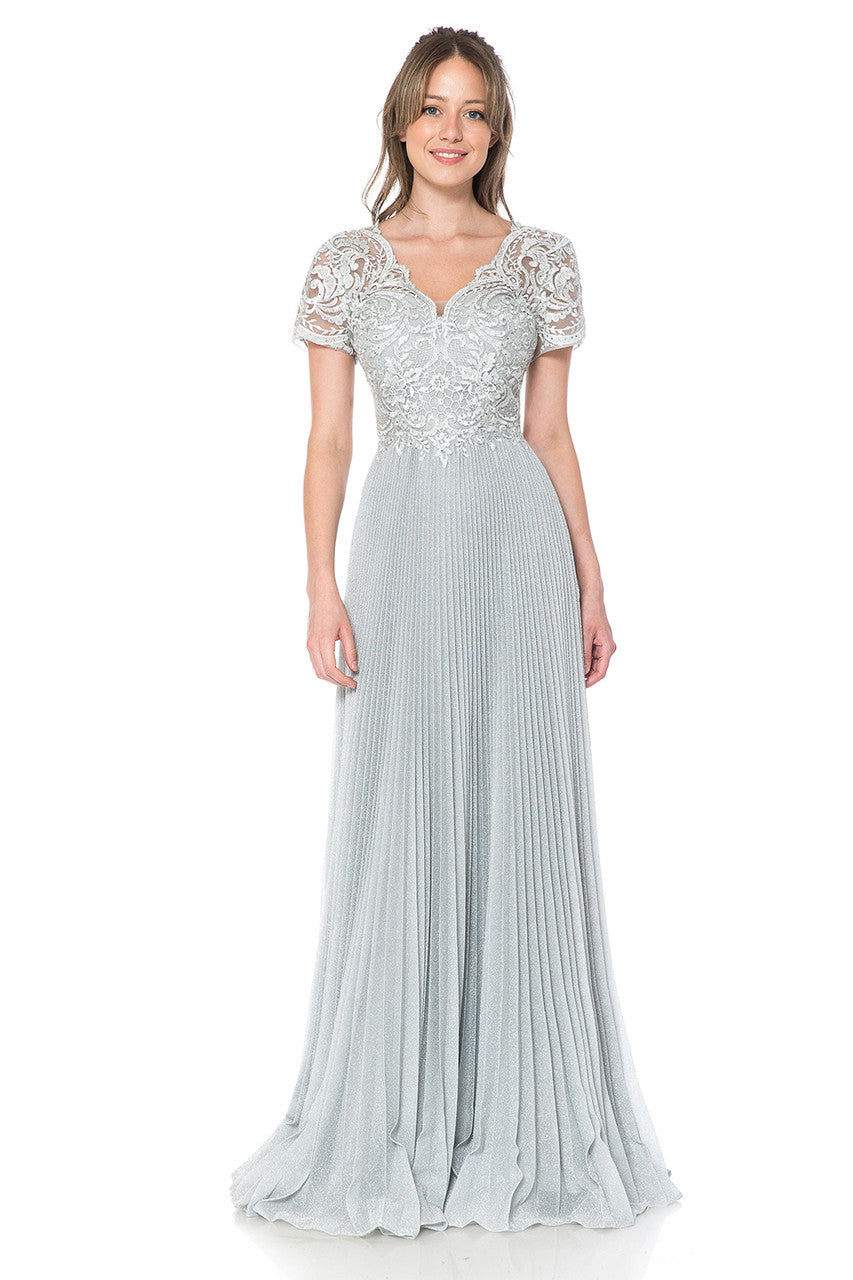 Embroidered Short Sleeve A-line Gown by Lenovia 8139