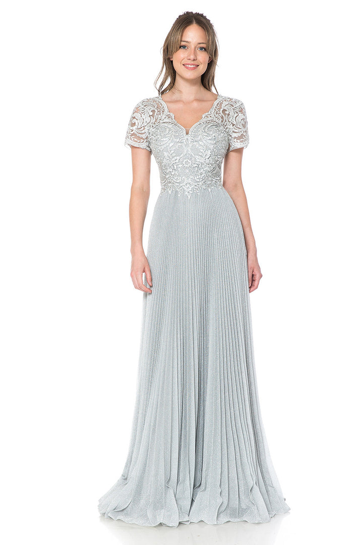 Embroidered Short Sleeve A-line Gown by Lenovia 8139