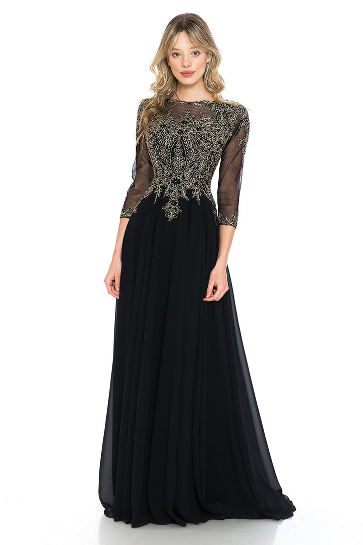 Embroidered 3/4 Sleeve A-line Gown by Lenovia 8171