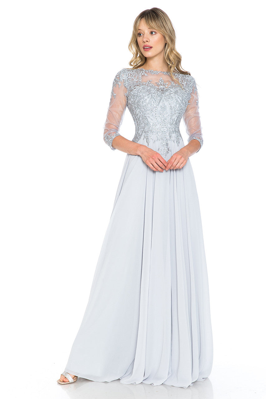 Embroidered 3/4 Sleeve A-line Gown by Lenovia 8171