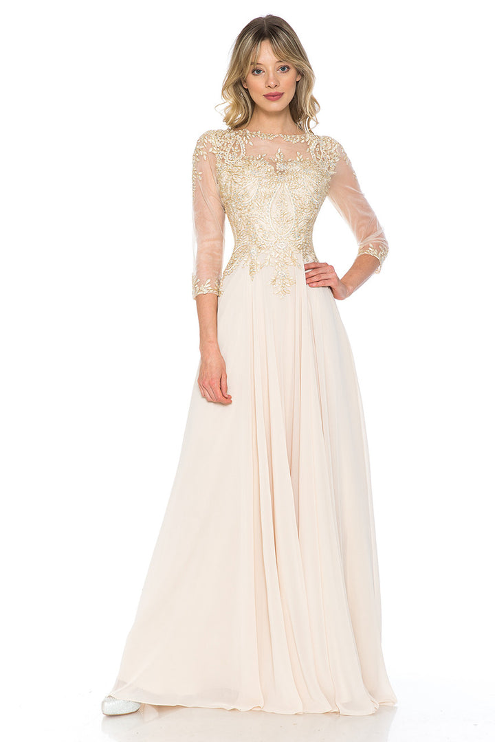 Embroidered 3/4 Sleeve A-line Gown by Lenovia 8171