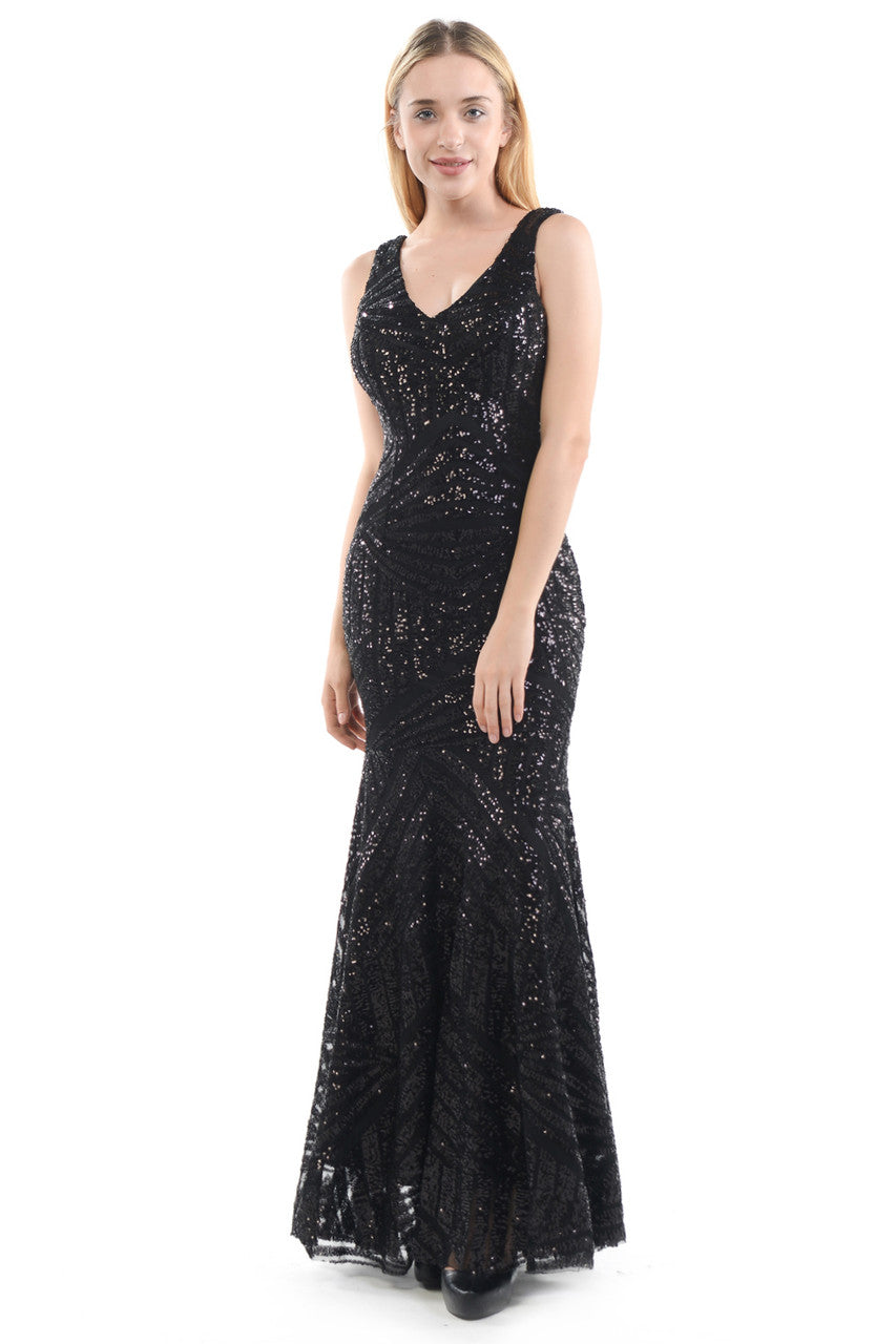 Sequin Print V-Neck Mermaid Dress by Lenovia 5150
