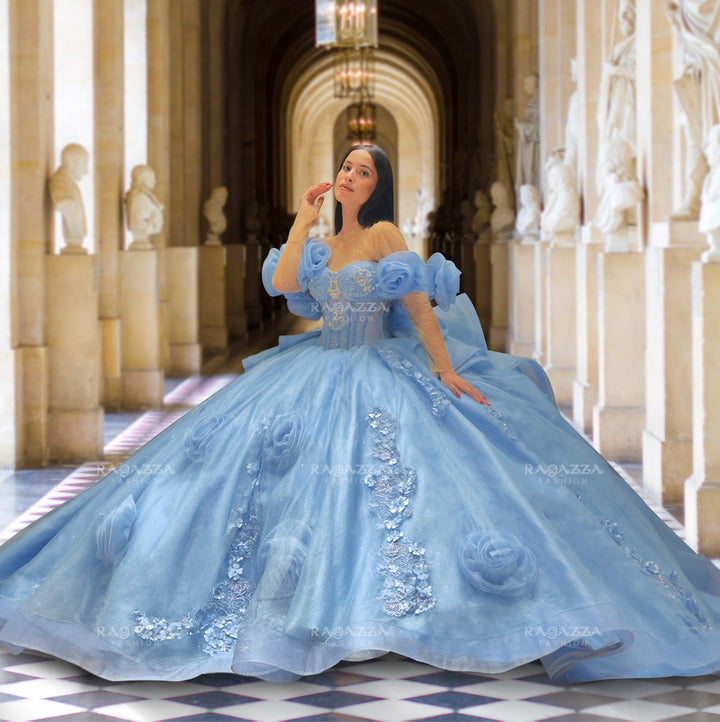 Rosette Quinceanera Dress by Ragazza EV63-663