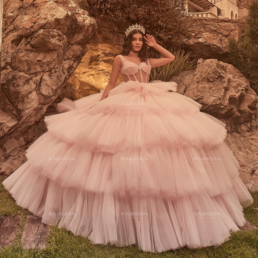 Sleeveless Tiered Quinceanera Dress by Ragazza EV89-689