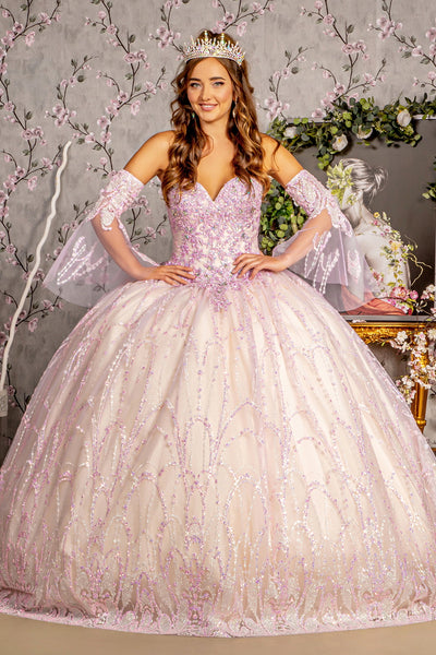 Strapless Bell Sleeve Two-Tone Ball Gown by GLS Gloria GL3234