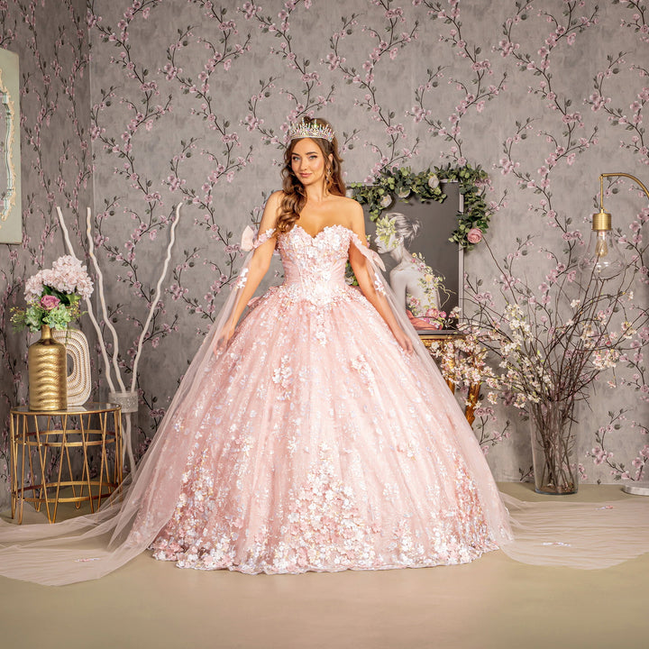 Floral Off Shoulder Cape Sleeve Ball Gown by GLS Gloria GL3465