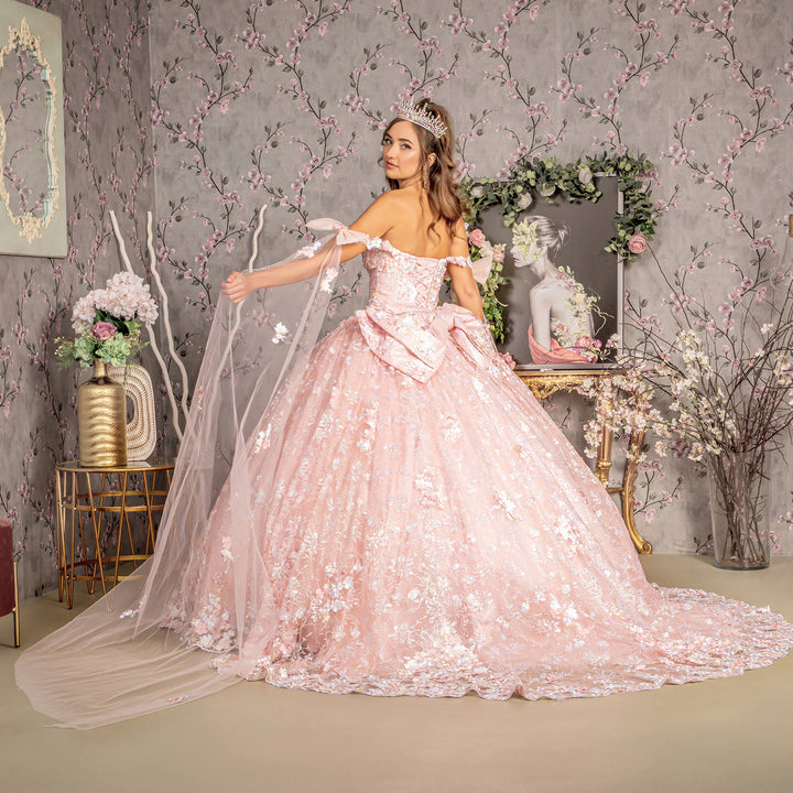 Floral Off Shoulder Cape Sleeve Ball Gown by GLS Gloria GL3465