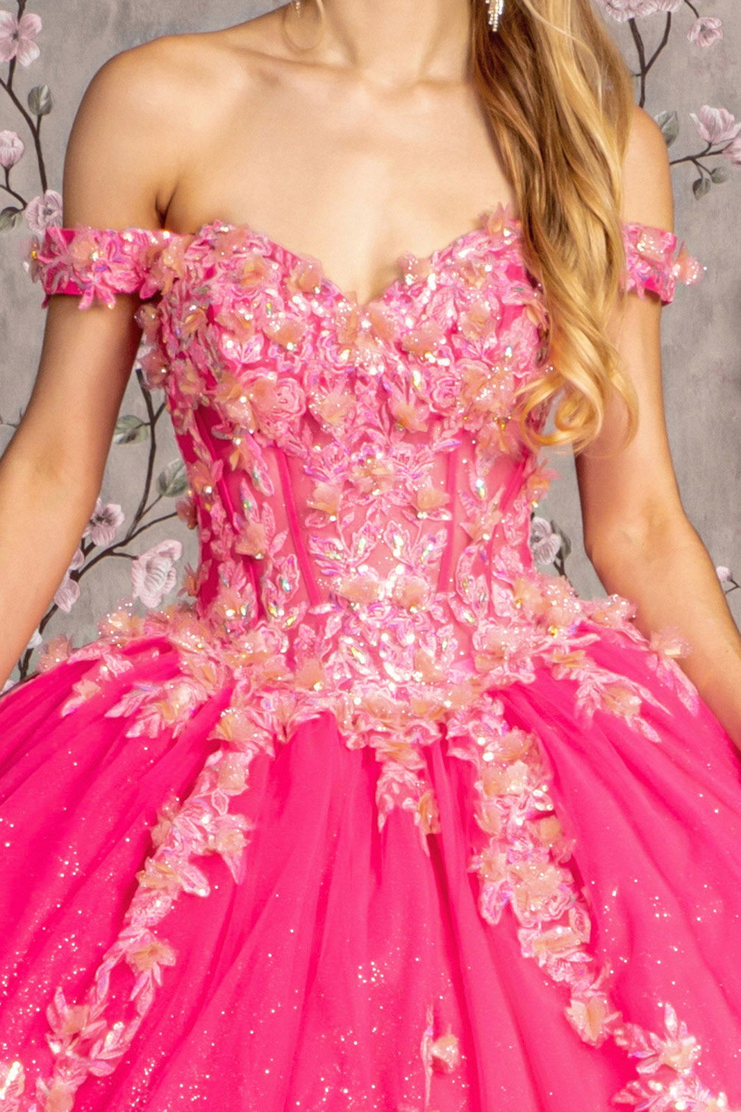 3D Floral Off Shoulder Corset Ball Gown by GLS Gloria GL3469