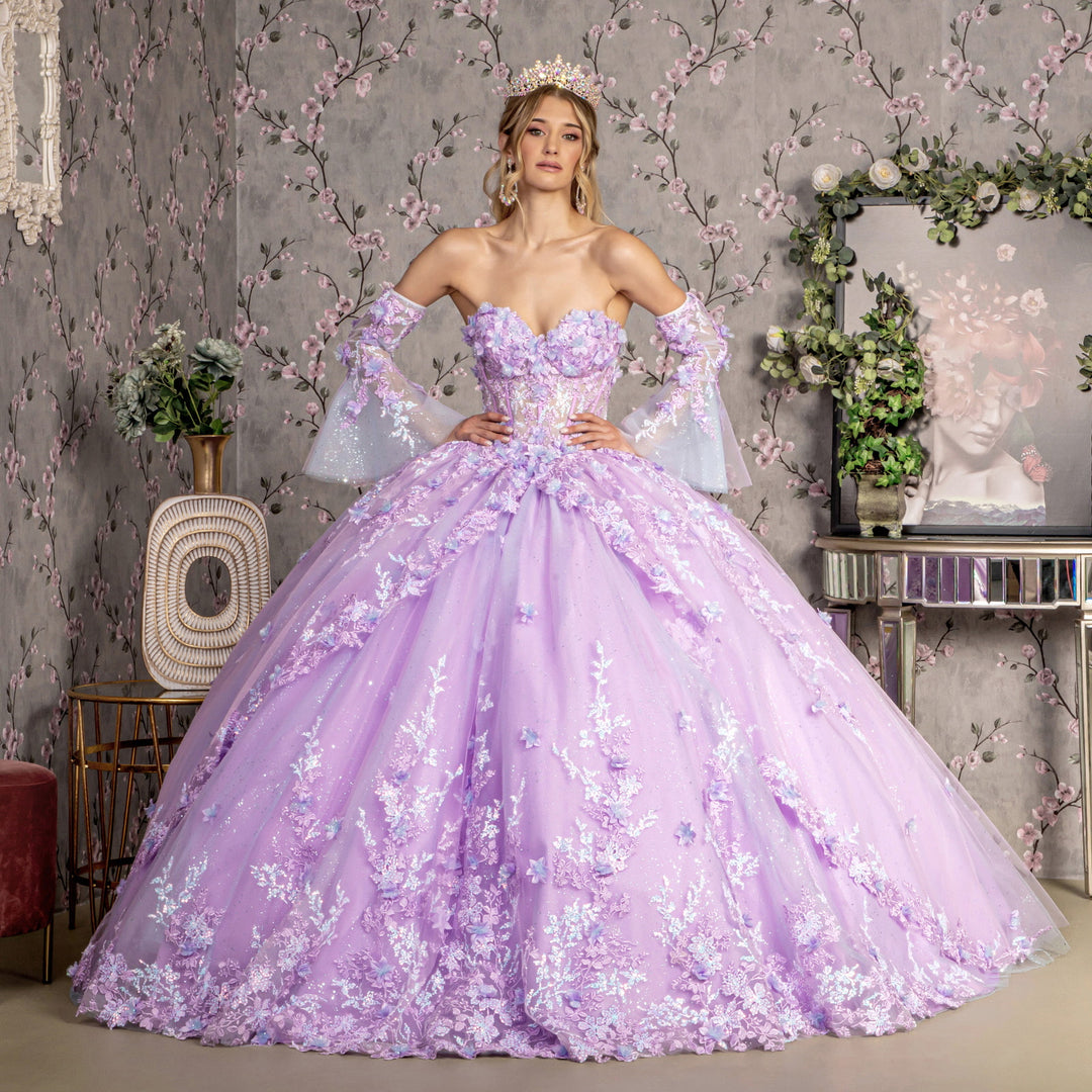 Strapless Bell Sleeve Corset Ball Gown by GLS Gloria GL3470