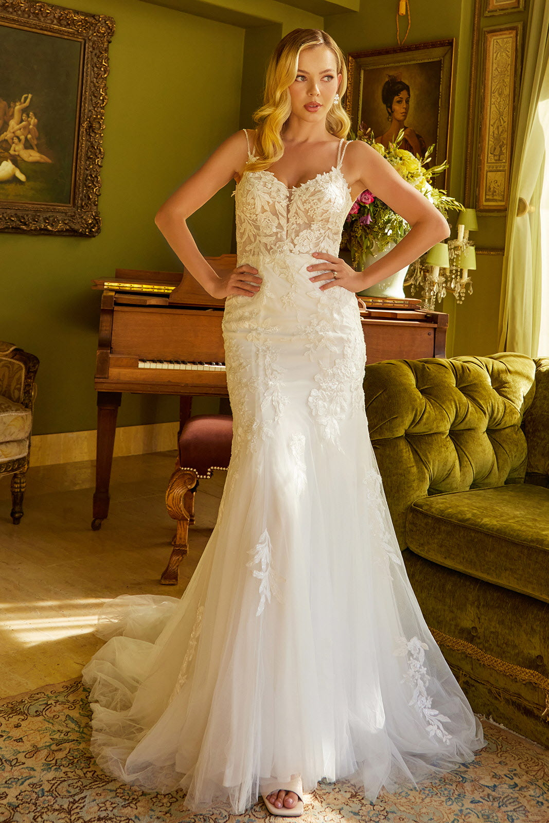 V-Neck Trumpet Bridal Gown by GLS Gloria GL3533 2XL / Off White