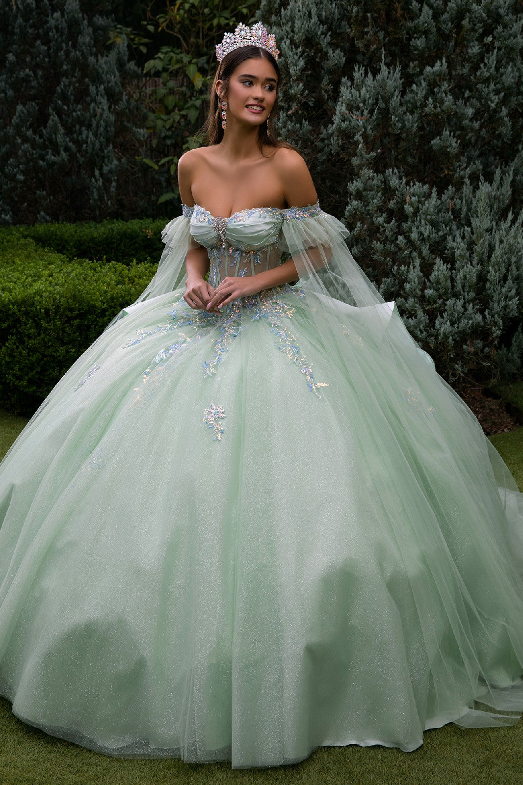 corset dress with cape KATE sparkly 3D corset dress with a cape