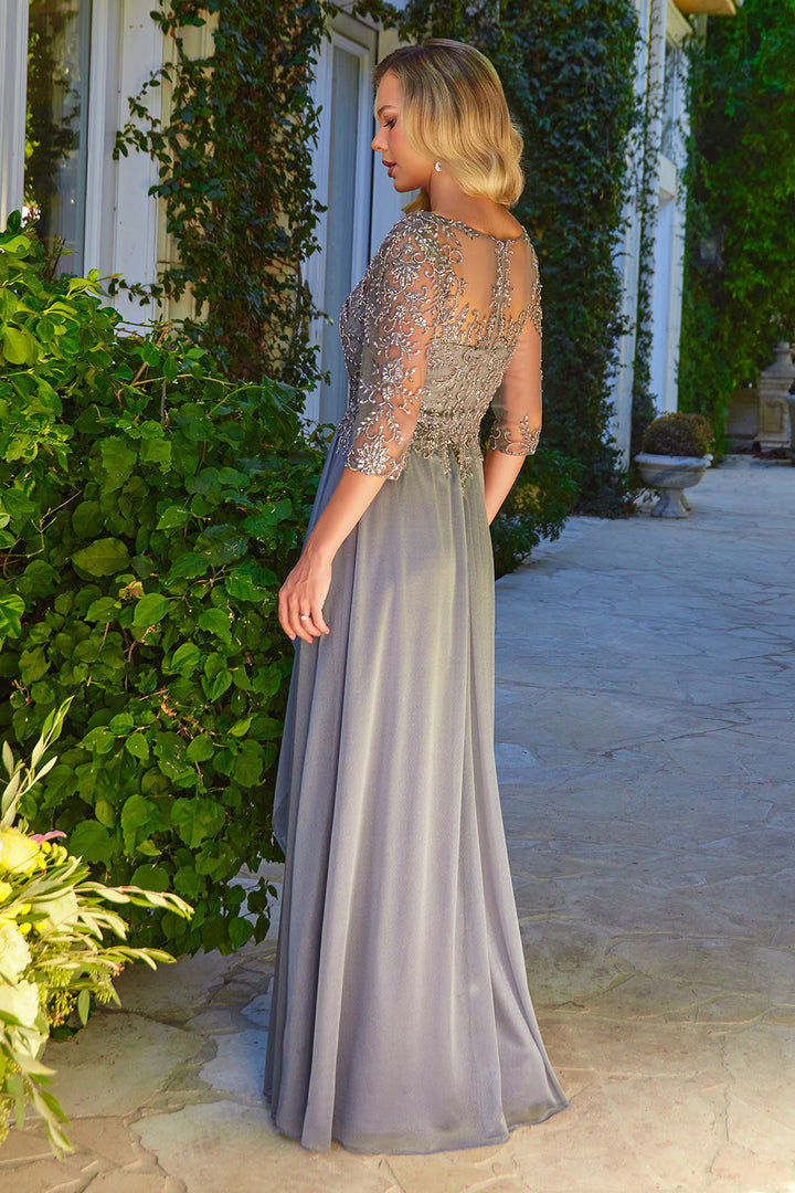 Beaded 3/4 Sleeve A-line Gown by Elizabeth K GL3574