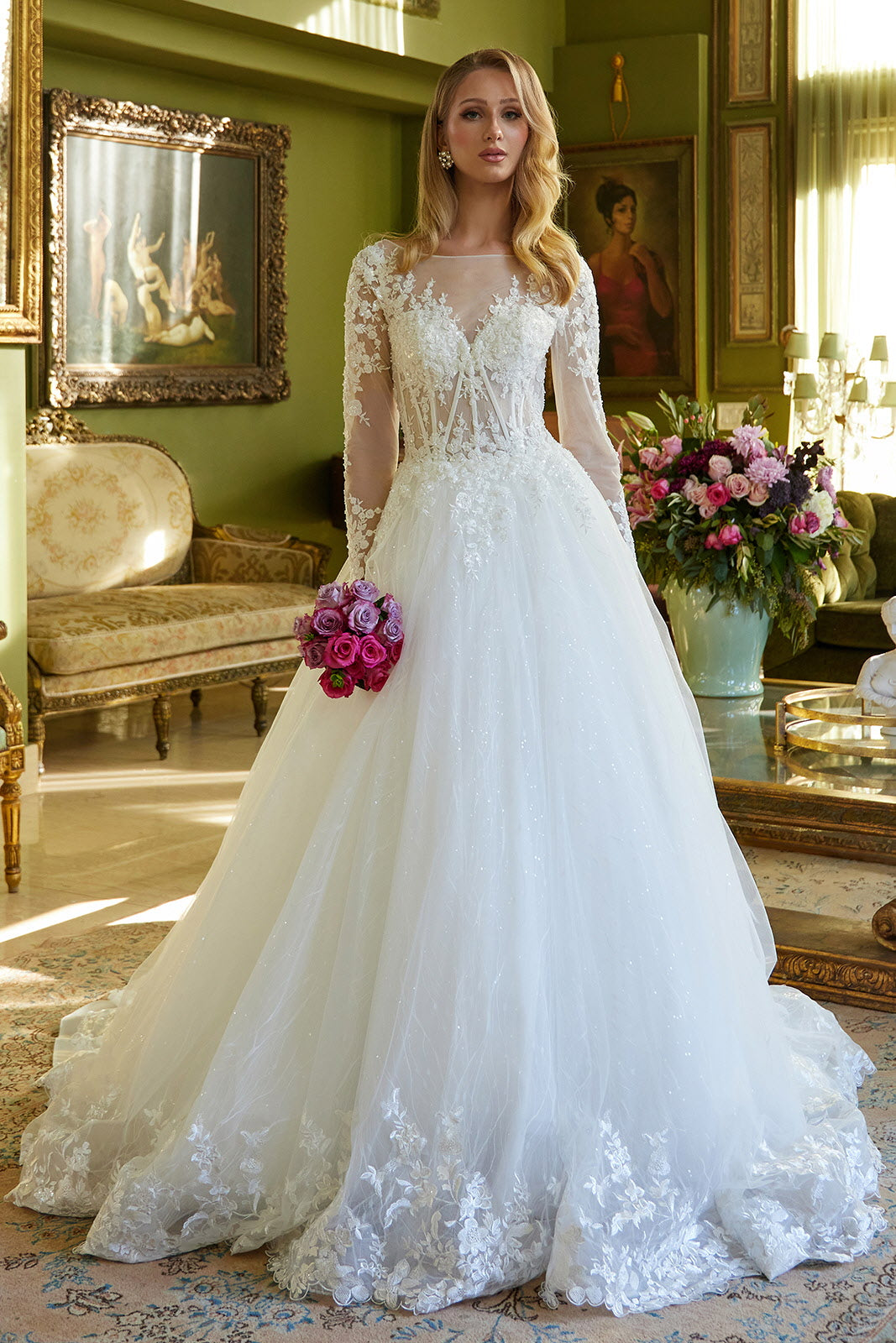 long sleeve wedding dress a line A Line Wedding Dress Satin Bow Back Long Sleeves