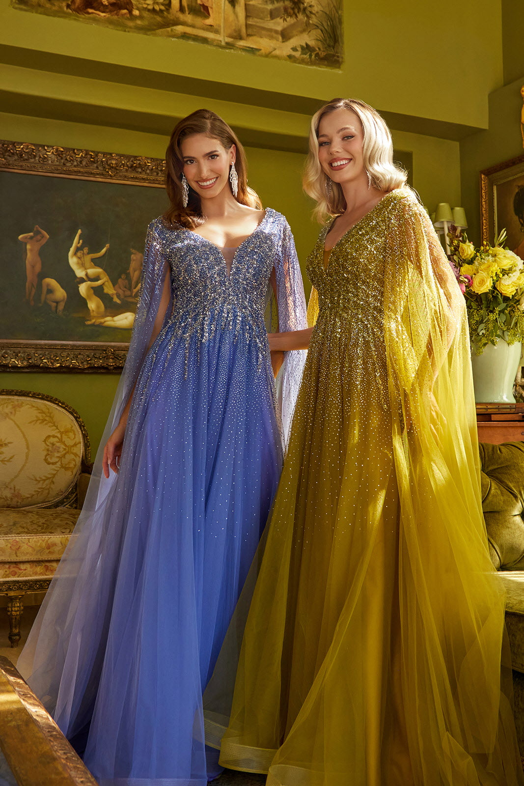 Beaded Cape Sleeve A-Line Gown by GLS Gloria GL3606 2XL / Olive Beaded Cape Sleeve A-Line Gown by GLS Gloria GL3606 2XL / Olive