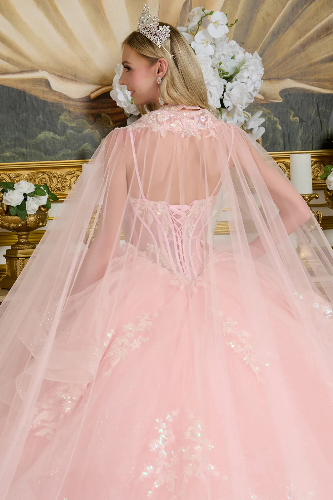 Sleeveless Cape Ball Gown by Elizabeth K GL3645