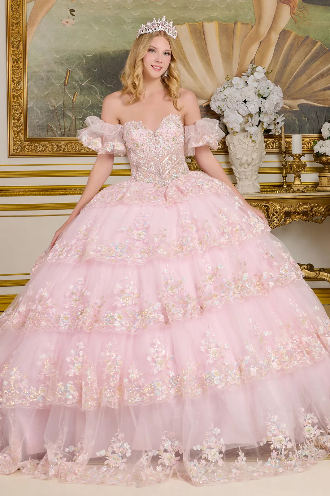 Ball Gown Pink Tiered Ruffle Dress Elizabeth K GL3650 Formal Dress Shops Baby Pink 2XL Ball Gown Pink Tiered Ruffle Dress Elizabeth K GL3650 Formal Dress Shops Baby Pink 2XL