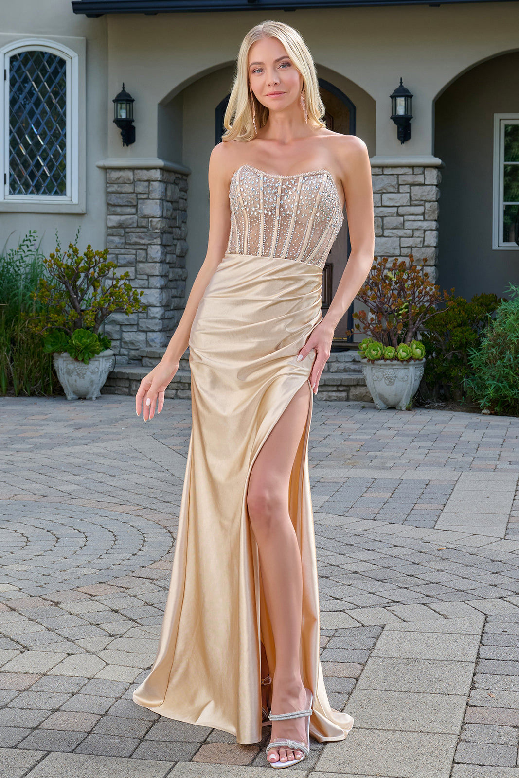 strapless champagne satin dress Summer Wedding Guest Dress | Oscar Maxi Dress - Champagne