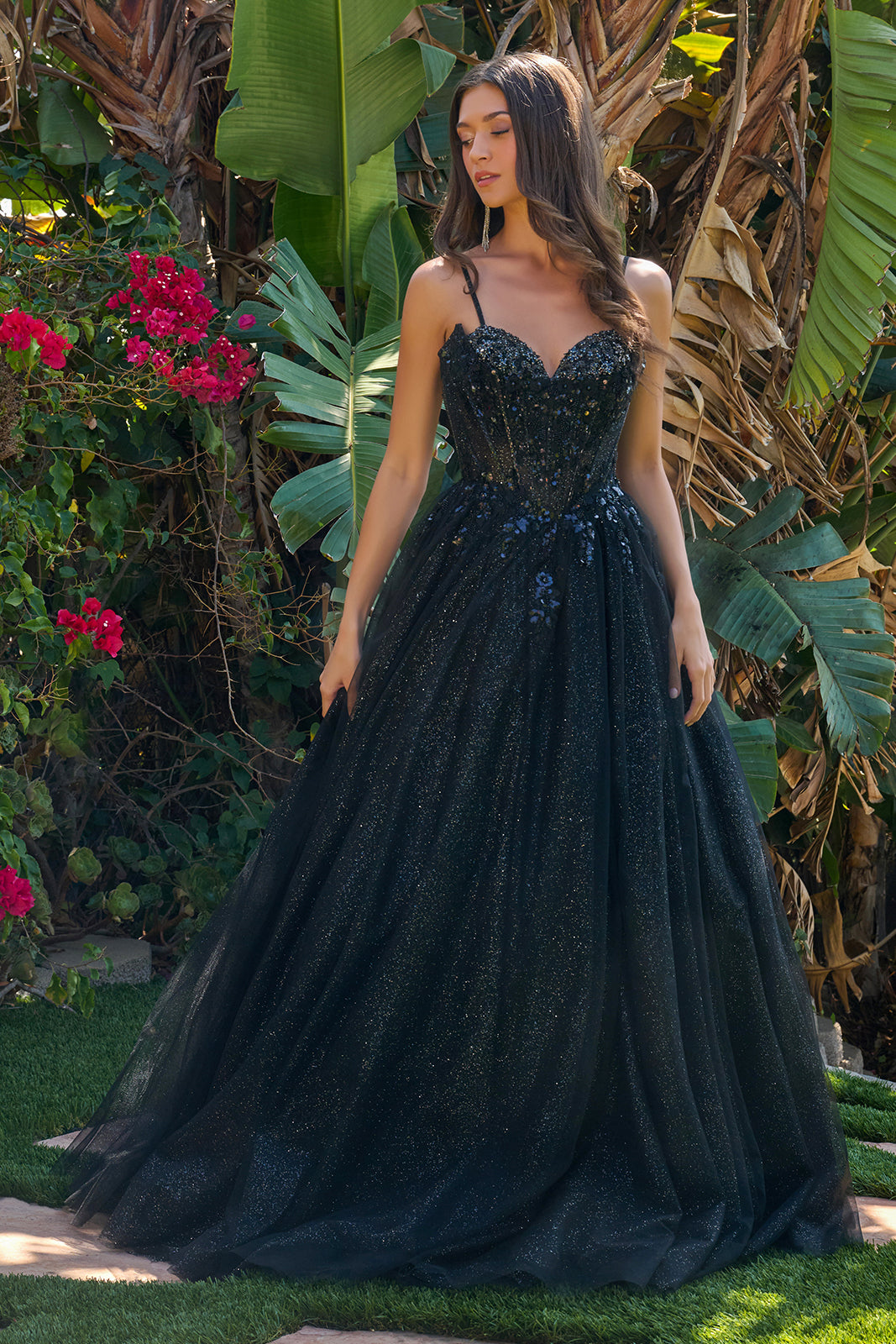 Glitter Sleeveless A-line Gown by Elizabeth K GL3750 2XL / Black Glitter Sleeveless A-line Gown by Elizabeth K GL3750 2XL / Black