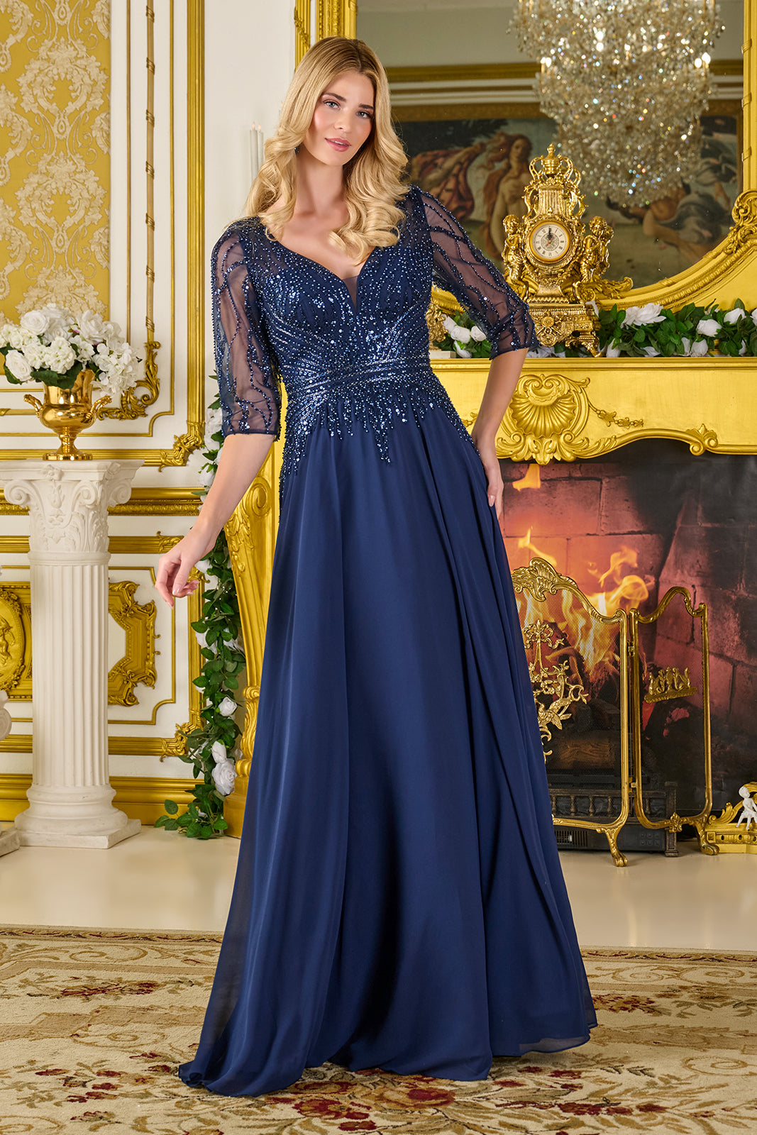 Beaded 3/4 Sleeve A-line Gown by GLS Gloria GL3796 – ABC Fashion