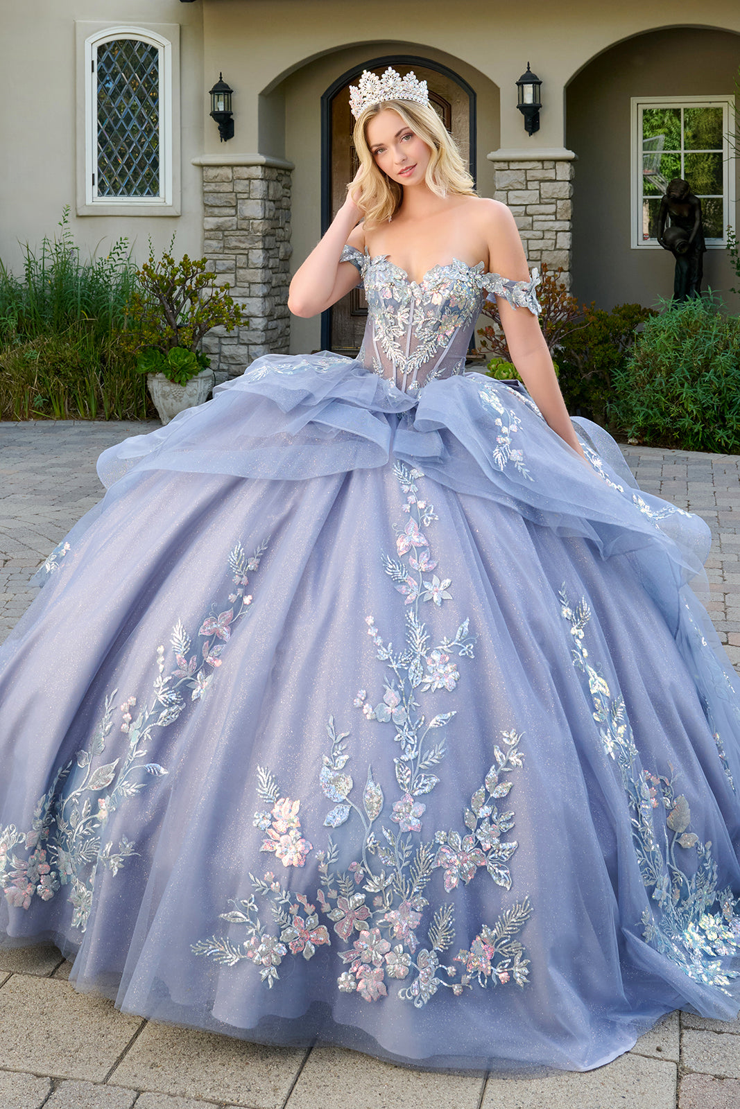 layered off the shoulder dress Ball Gown by Elizabeth K GL3802 3XL / Dusty Blue Plus Size Size:US 12 / EU 44 june 2024 restocks Hot Pink High Low