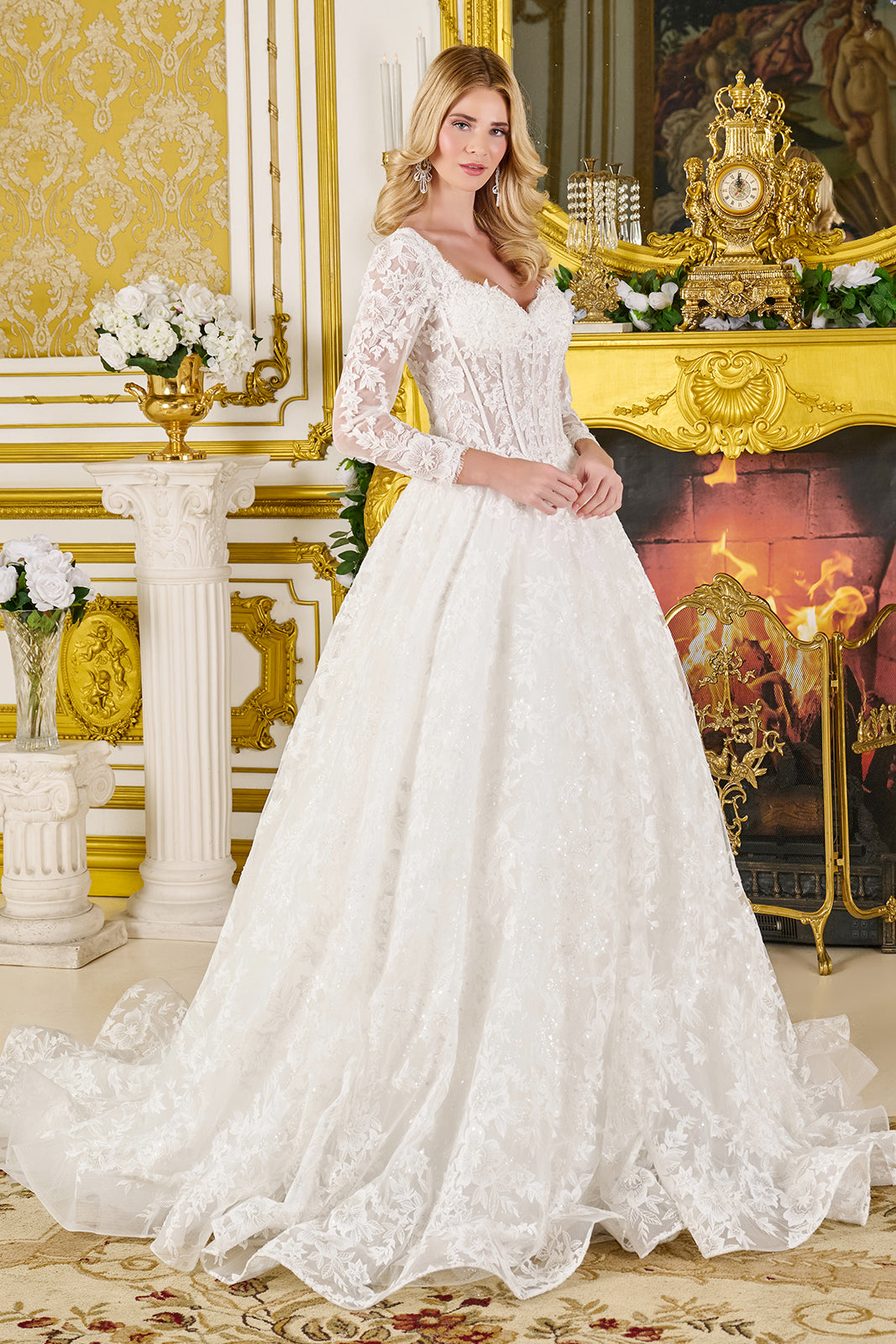 Long Sleeve Bridal Gown by GLS Gloria GL3819 3XL / Off White Long Sleeve Bridal Gown by GLS Gloria GL3819 3XL / Off White